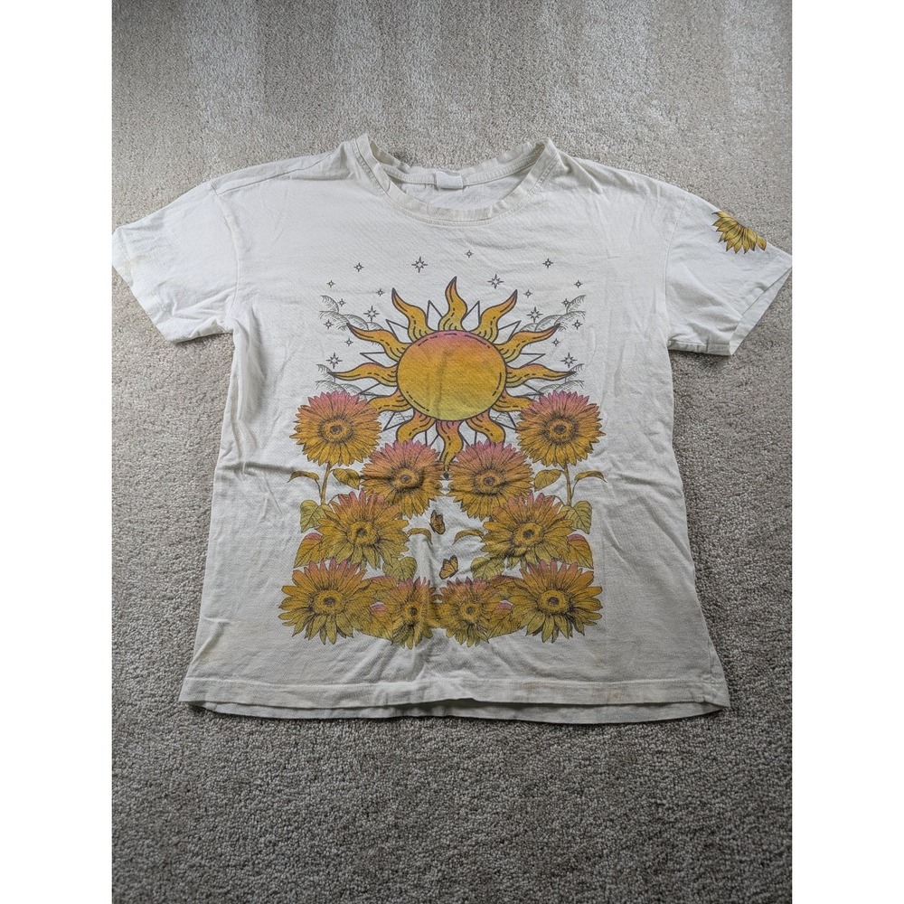 Vibe N' Women's Sunflower‎ Graphic Cotton Top XS White